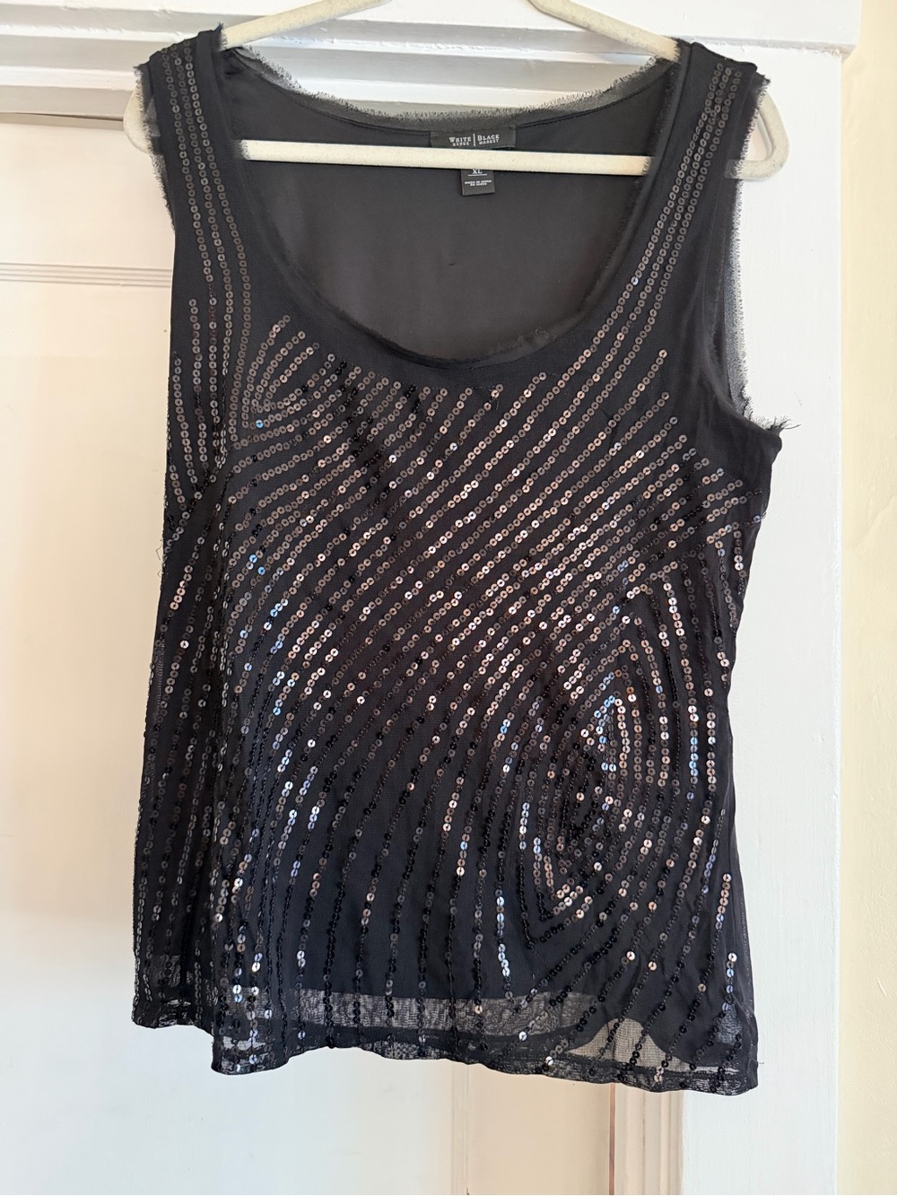 White House Black Market Black Sequin Scoop Neck Tank